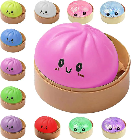 Dumplings Squishy Mystery Mini Dumplings Squishy Stress Balls Fidget Sensory Toy Soft Squeeze Decompression Dough (Pink)