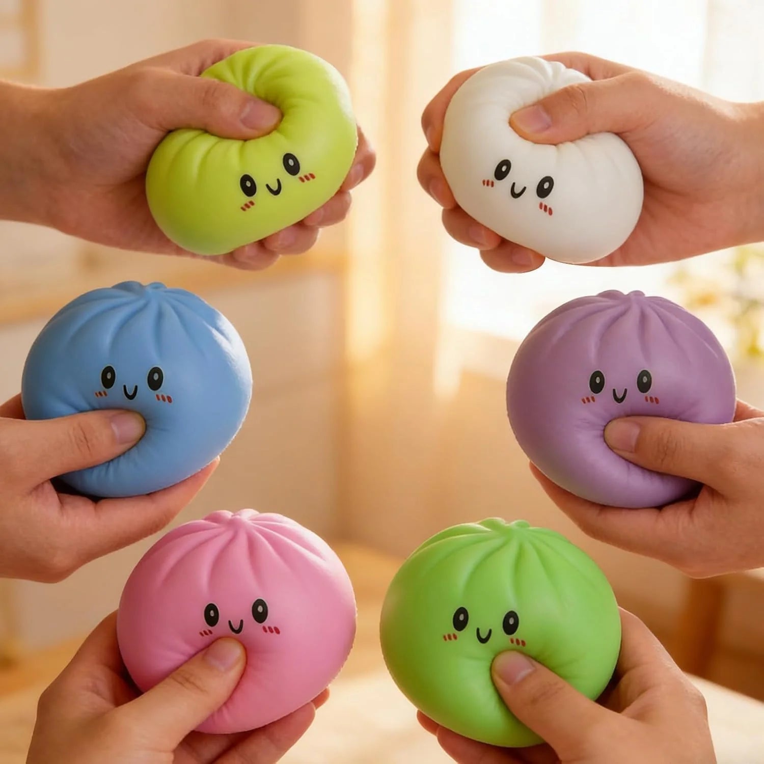 Dumplings Squishy Mystery Mini Dumplings Squishy Stress Balls Fidget Sensory Toy Soft Squeeze Decompression Dough (Pink)